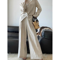 Breathable Shirt And Versatile Wide-Leg Pants Two-Piece Set For Women