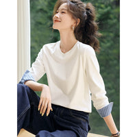 Autumn Round Neck Contrast Color Patchwork Striped Long Sleeve