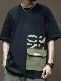 Men's Summer Loose Plus Size Pocket Printed Top T-shirt With Short Sleeves