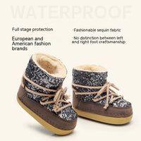 Children's Snow Boots Women's Winter Warm Fleece-lined Sequins