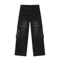 Vintage Zipper Design Multi-pocket Workwear Jeans
