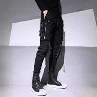 Dark Fashion Zipper Decorative Slim Fit Feet Harem Overalls