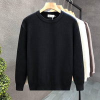 Mens Versatile Simple Solid-Color Apricot Knitted Sweater