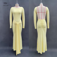 Autumn New Solid Color Long-Sleeve Elegant Waist-Cinching Backless Dress For Women