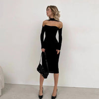 Fashionable Cutout Halterneck Sexy Tube Top Bodycon Elegant Celebrity-Style Hip-Hugging Dress