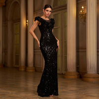 Sleeveless Round Neck Sequins Slim Fit Slit Evening Gown