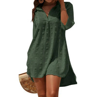 Dress With Three-quarter Sleeves Solid Color Sun-protective Beach Cover-up