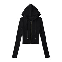Sporty Casual Hooded Zip-up Waist-cinching Sweatshirt For A Slimming Effect
