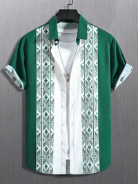 Men's Contrast Color Loose Short-sleeved Shirt Lapel