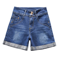 Women's Hem Denim Shorts With Double Buttons And Two Colors