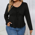 Women's V-neck Waist-casual Knit Solid Long-sleeved Top