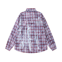 Distressed Washed Plaid Long-sleeved Shirt European And American Fashion Retro Tie-dye