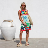 Womens Fitted Printed Colorblock Sleeveless Tank Dress
