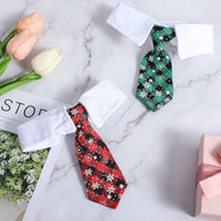 Christmas Dog Necktie, Adjustable Winter Snowflake Pattern Pet Tie Collar With Red Plaid For Small Medium Cat Dog Christmas Weddings Pet Tuxedo Outfit Decoration