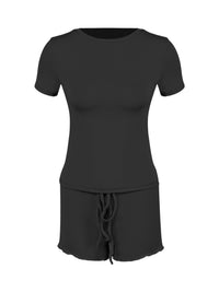 Womens Stylish Form-fitting Short-sleeve Set With A Crew Neck