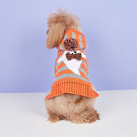 Halloween New Knitted Cold-proof Contrast Color Striped Hooded Fur Ball Pet Sweater
