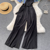 Fake Two Pieces Of Western Style V-neck High Waist Slimming Drape Wide-leg Jumpsuit Women