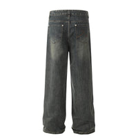 Mens High-Street Washed Distressed Loose Straight-Leg Pants