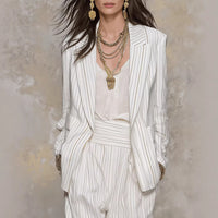 Womens Stylish And Elegant Striped Long-Sleeve Blazer And Pants Suit Set