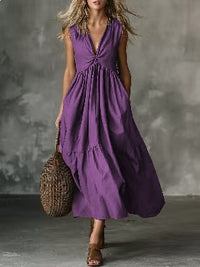 Solid-color Sleeveless V-neck Dress