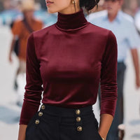 Velvet Turtleneck Base Layer Long-sleeve Top