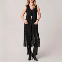 Women's Western Cowboy Style Long Tassel Sleeveless Front Open Jacket