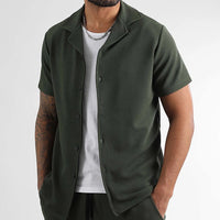Daily Casual Short Sleeve Cardigan Shirt Men's Suit Solid Color Summer