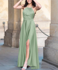Solid Color Pleated Strapless Sleeveless Sexy Backless Lace-Up Maxi Split Evening Gown