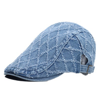 Retro Frayed-edge Distressed Denim Beret With A Laid-back Vibe