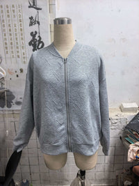 Womens Textured Zip-Up Bomber Jacket Casual Outerwear