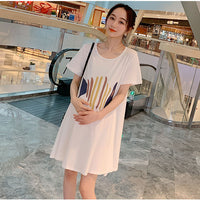 Pregnant Womens Short-Sleeve Thin Loose-Fitting Midi Dress