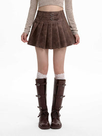 Gray PU Leather Women's High Waist Slimming A- Line Skirt