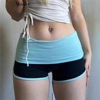 Womens Sexy Sassy Low-Waist Sporty Contrast-Color Shorts