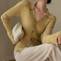 Fashionable Temperament Solid Color V-neck Knitted Cardigan