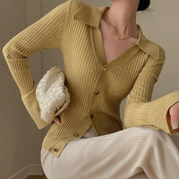 Fashionable Temperament Solid Color V-neck Knitted Cardigan