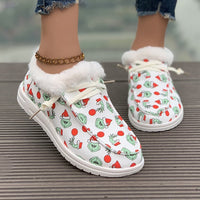 Plus Size Christmas Fur Collar Fleece Thickened All-matching Round Toe Cotton Shoes