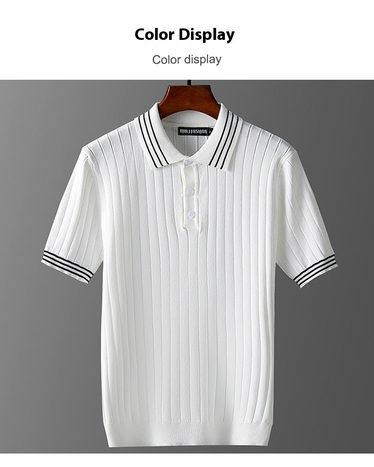 Men's Ice Silk Short Sleeve Thin Lapels Polo Sweater