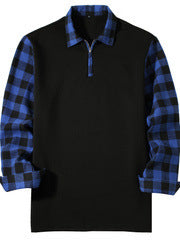 Polo Shirt Long Sleeve Plaid Lapel Casual