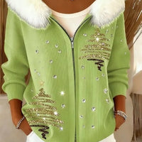 Stylish 3D Digital-Print Womens Cardigan With Faux Fur Hoodie