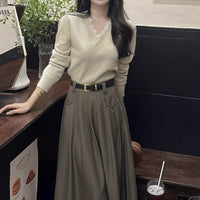 Lace V-neck Solid Color Women's Long Sleeve Sweater