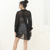 Women's Long Sleeve Thin Lapels Sequined Shirt Casual Shirt