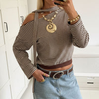 Small Elegant Graceful Diagonal Striped Scarf Long Sleeve T-shirt