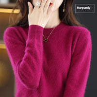Round Neck Loose Solid Color Mink Sweater Pullover Base Woolen Sweater