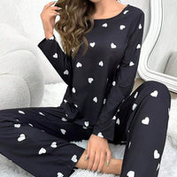 Heart Printing Round Neck Long Sleeve Trousers Autumn And Winter Comfortable Suit