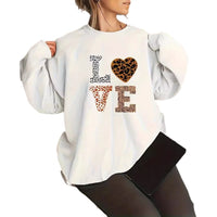 Round Neck Leopard Print Love Plus Size Sweater For Girls