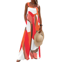 European And American Print Sleeveless Loose Casual Suspender Jumpsuit Wide Leg Pants Women