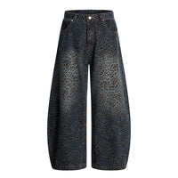 Women's Black Gradient Leopard-Print Denim Jeans