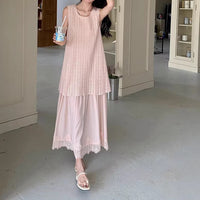 Lace-spliced Faux Two-piece Vest Dress For Curvy Ladies