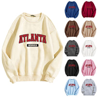Women's Printed Round Neck Long Sleeve Baseball Uniform Loose Plus Size Fleece Lined Warm Top