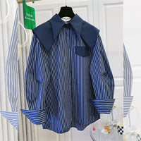 Retro Striped Fake Two-Piece Plus-Size Shirt For Women